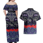 ANZAC Day Melbourne Storm Couples Matching Off Shoulder Maxi Dress and Hawaiian Shirt Military Memorial Aboriginal Indigenous Art