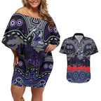 ANZAC Day Melbourne Storm Couples Matching Off Shoulder Short Dress and Hawaiian Shirt Military Memorial Aboriginal Indigenous Art