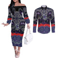 ANZAC Day Melbourne Storm Couples Matching Off The Shoulder Long Sleeve Dress and Long Sleeve Button Shirt Military Memorial Aboriginal Indigenous Art