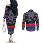 ANZAC Day Melbourne Storm Couples Matching Off The Shoulder Long Sleeve Dress and Long Sleeve Button Shirt Military Memorial Aboriginal Indigenous Art