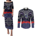 ANZAC Day Melbourne Storm Couples Matching Puletasi and Long Sleeve Button Shirt Military Memorial Aboriginal Indigenous Art