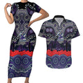 ANZAC Day Melbourne Storm Couples Matching Short Sleeve Bodycon Dress and Hawaiian Shirt Military Memorial Aboriginal Indigenous Art
