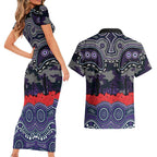 ANZAC Day Melbourne Storm Couples Matching Short Sleeve Bodycon Dress and Hawaiian Shirt Military Memorial Aboriginal Indigenous Art