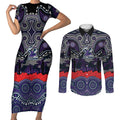 ANZAC Day Melbourne Storm Couples Matching Short Sleeve Bodycon Dress and Long Sleeve Button Shirt Military Memorial Aboriginal Indigenous Art