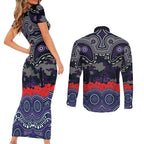 ANZAC Day Melbourne Storm Couples Matching Short Sleeve Bodycon Dress and Long Sleeve Button Shirt Military Memorial Aboriginal Indigenous Art