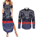 ANZAC Day Melbourne Storm Couples Matching Summer Maxi Dress and Long Sleeve Button Shirt Military Memorial Aboriginal Indigenous Art