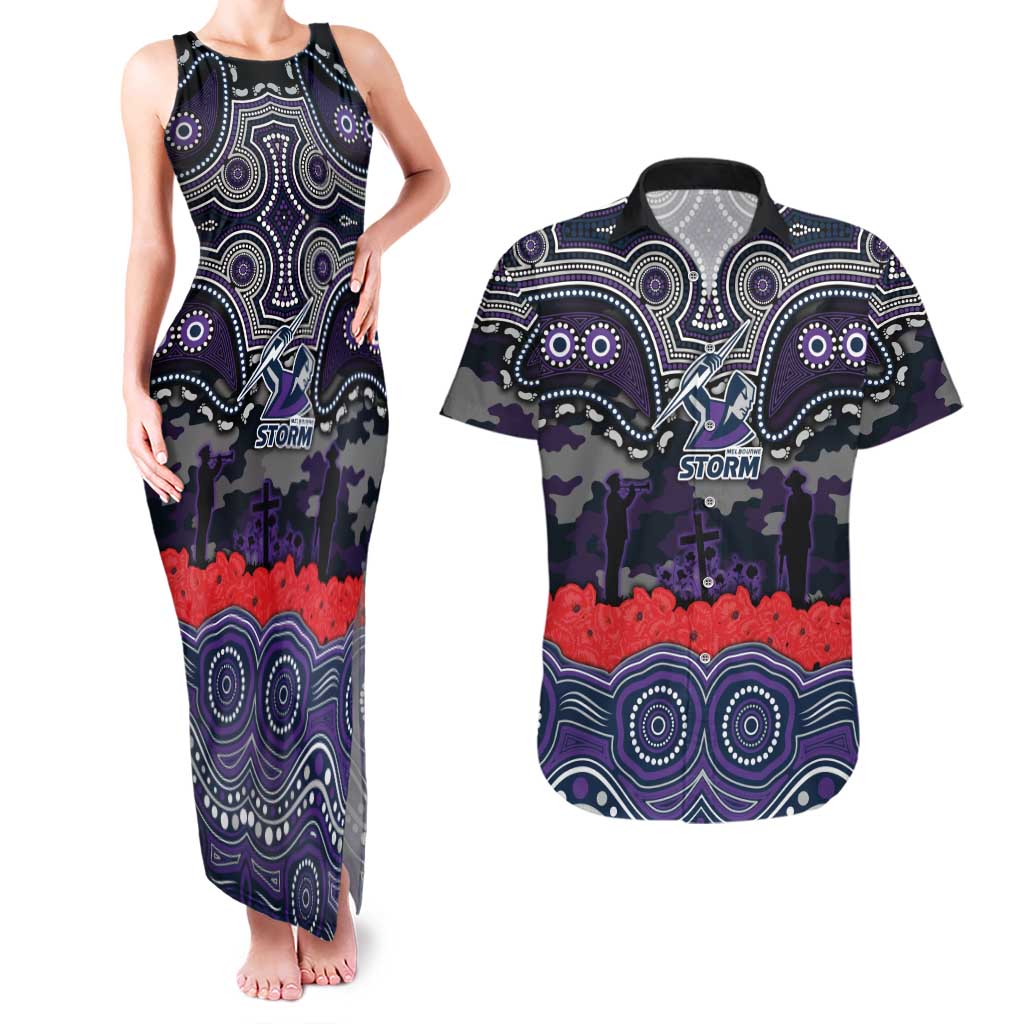 ANZAC Day Melbourne Storm Couples Matching Tank Maxi Dress and Hawaiian Shirt Military Memorial Aboriginal Indigenous Art