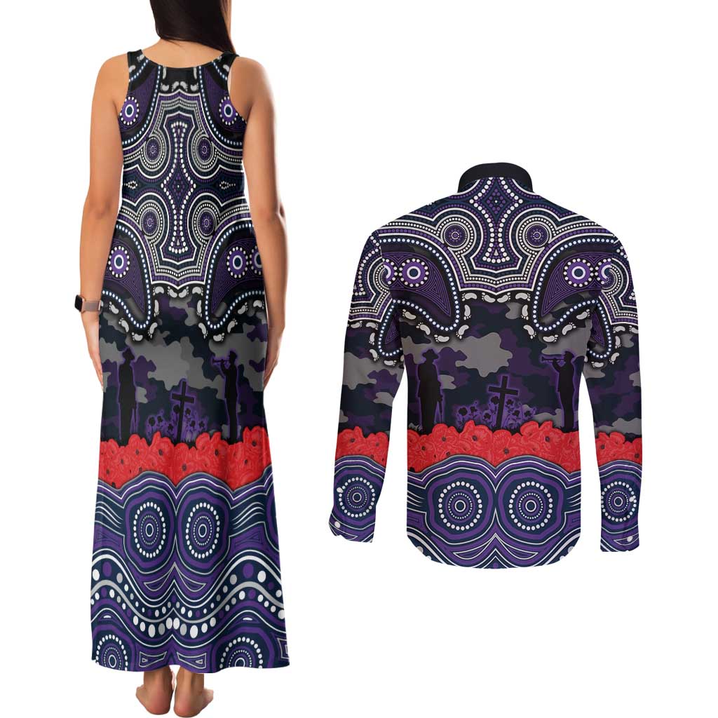ANZAC Day Melbourne Storm Couples Matching Tank Maxi Dress and Long Sleeve Button Shirt Military Memorial Aboriginal Indigenous Art