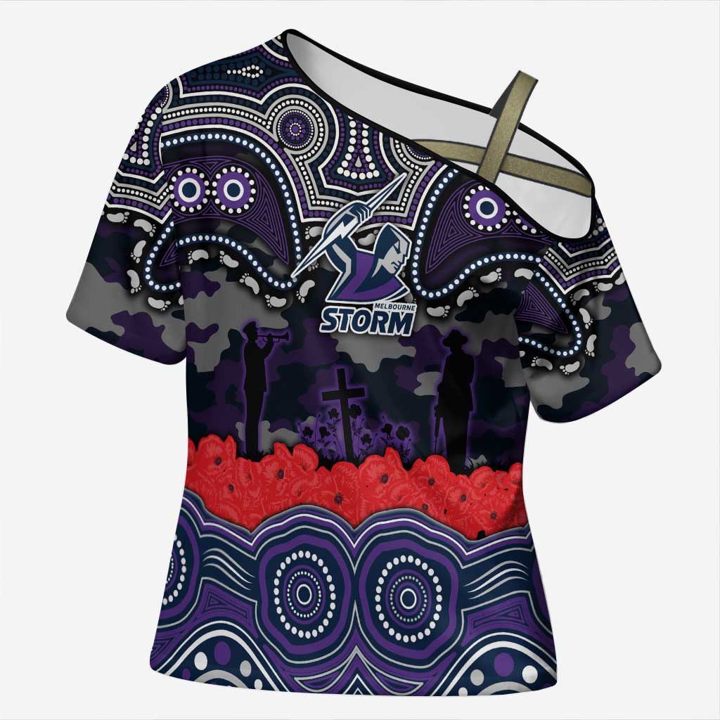 ANZAC Day Melbourne Storm Cross Shoulder Shirt Military Memorial Aboriginal Indigenous Art