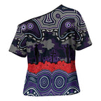 ANZAC Day Melbourne Storm Cross Shoulder Shirt Military Memorial Aboriginal Indigenous Art