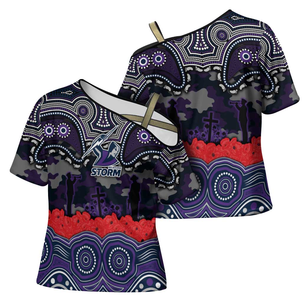 ANZAC Day Melbourne Storm Cross Shoulder Shirt Military Memorial Aboriginal Indigenous Art