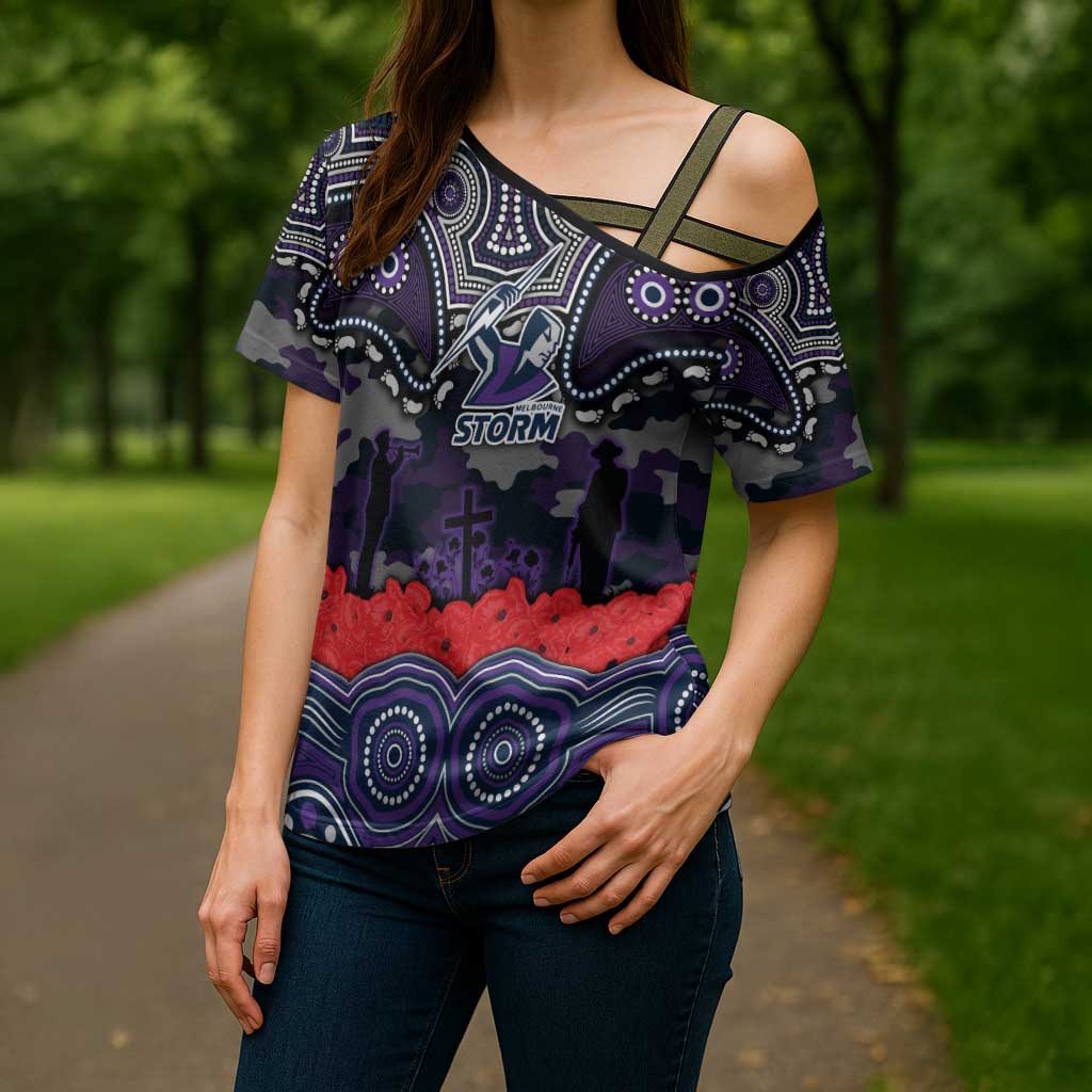 ANZAC Day Melbourne Storm Cross Shoulder Shirt Military Memorial Aboriginal Indigenous Art