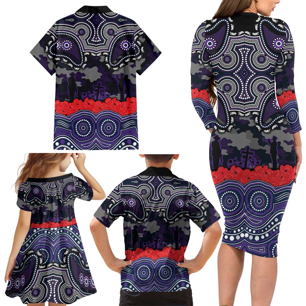 ANZAC Day Melbourne Storm Family Matching Long Sleeve Bodycon Dress and Hawaiian Shirt Military Memorial Aboriginal Indigenous Art