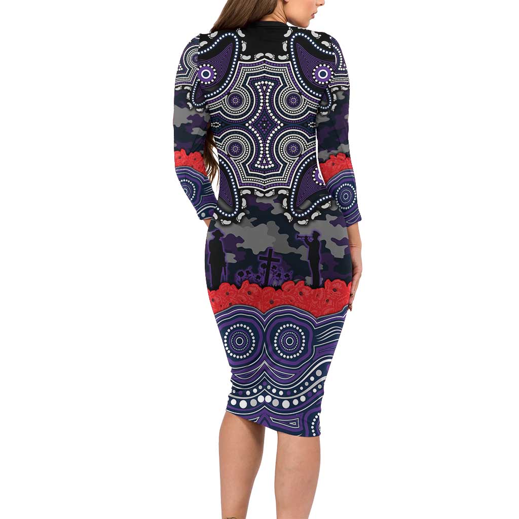 ANZAC Day Melbourne Storm Family Matching Long Sleeve Bodycon Dress and Hawaiian Shirt Military Memorial Aboriginal Indigenous Art