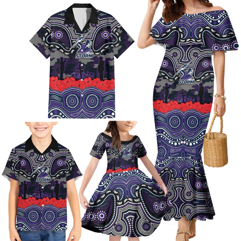 ANZAC Day Melbourne Storm Family Matching Mermaid Dress and Hawaiian Shirt Military Memorial Aboriginal Indigenous Art