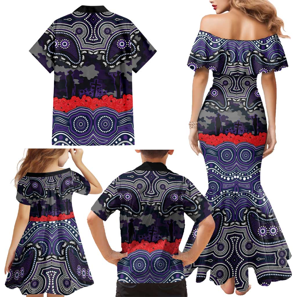 ANZAC Day Melbourne Storm Family Matching Mermaid Dress and Hawaiian Shirt Military Memorial Aboriginal Indigenous Art