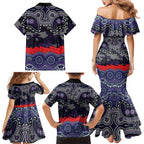 ANZAC Day Melbourne Storm Family Matching Mermaid Dress and Hawaiian Shirt Military Memorial Aboriginal Indigenous Art