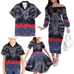 ANZAC Day Melbourne Storm Family Matching Off The Shoulder Long Sleeve Dress and Hawaiian Shirt Military Memorial Aboriginal Indigenous Art