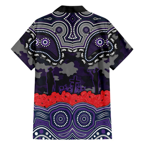 ANZAC Day Melbourne Storm Family Matching Off The Shoulder Long Sleeve Dress and Hawaiian Shirt Military Memorial Aboriginal Indigenous Art