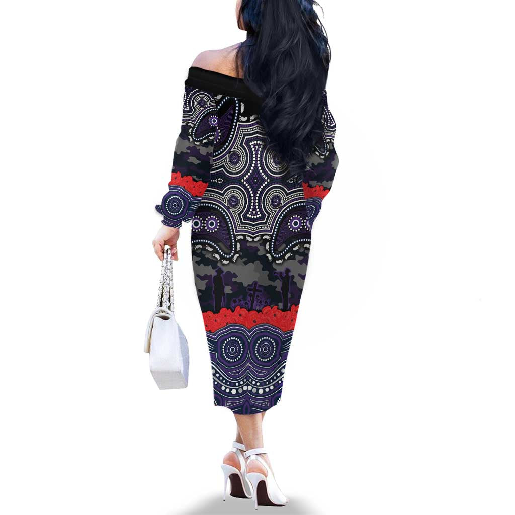 ANZAC Day Melbourne Storm Family Matching Off The Shoulder Long Sleeve Dress and Hawaiian Shirt Military Memorial Aboriginal Indigenous Art