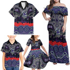 ANZAC Day Melbourne Storm Family Matching Off Shoulder Maxi Dress and Hawaiian Shirt Military Memorial Aboriginal Indigenous Art