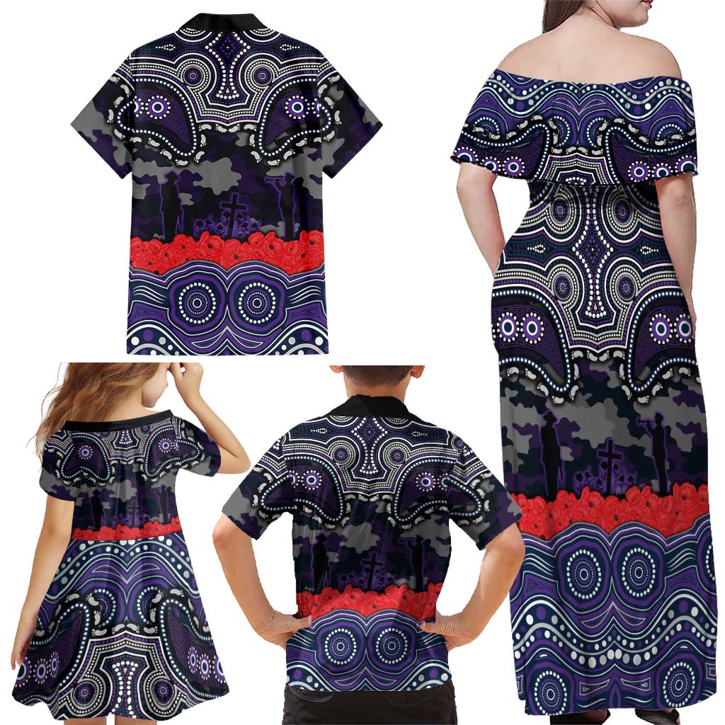 ANZAC Day Melbourne Storm Family Matching Off Shoulder Maxi Dress and Hawaiian Shirt Military Memorial Aboriginal Indigenous Art