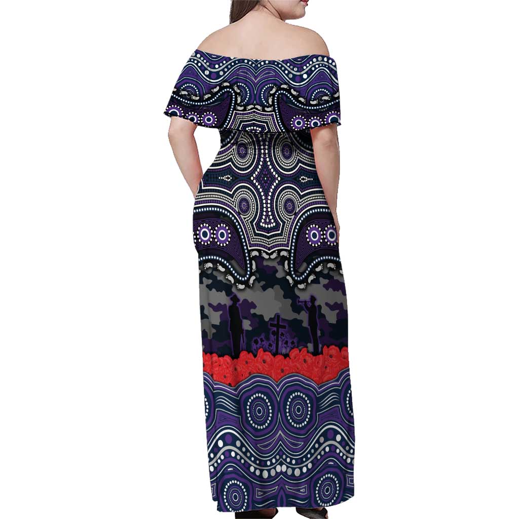 ANZAC Day Melbourne Storm Family Matching Off Shoulder Maxi Dress and Hawaiian Shirt Military Memorial Aboriginal Indigenous Art