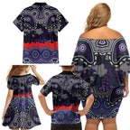ANZAC Day Melbourne Storm Family Matching Off Shoulder Short Dress and Hawaiian Shirt Military Memorial Aboriginal Indigenous Art