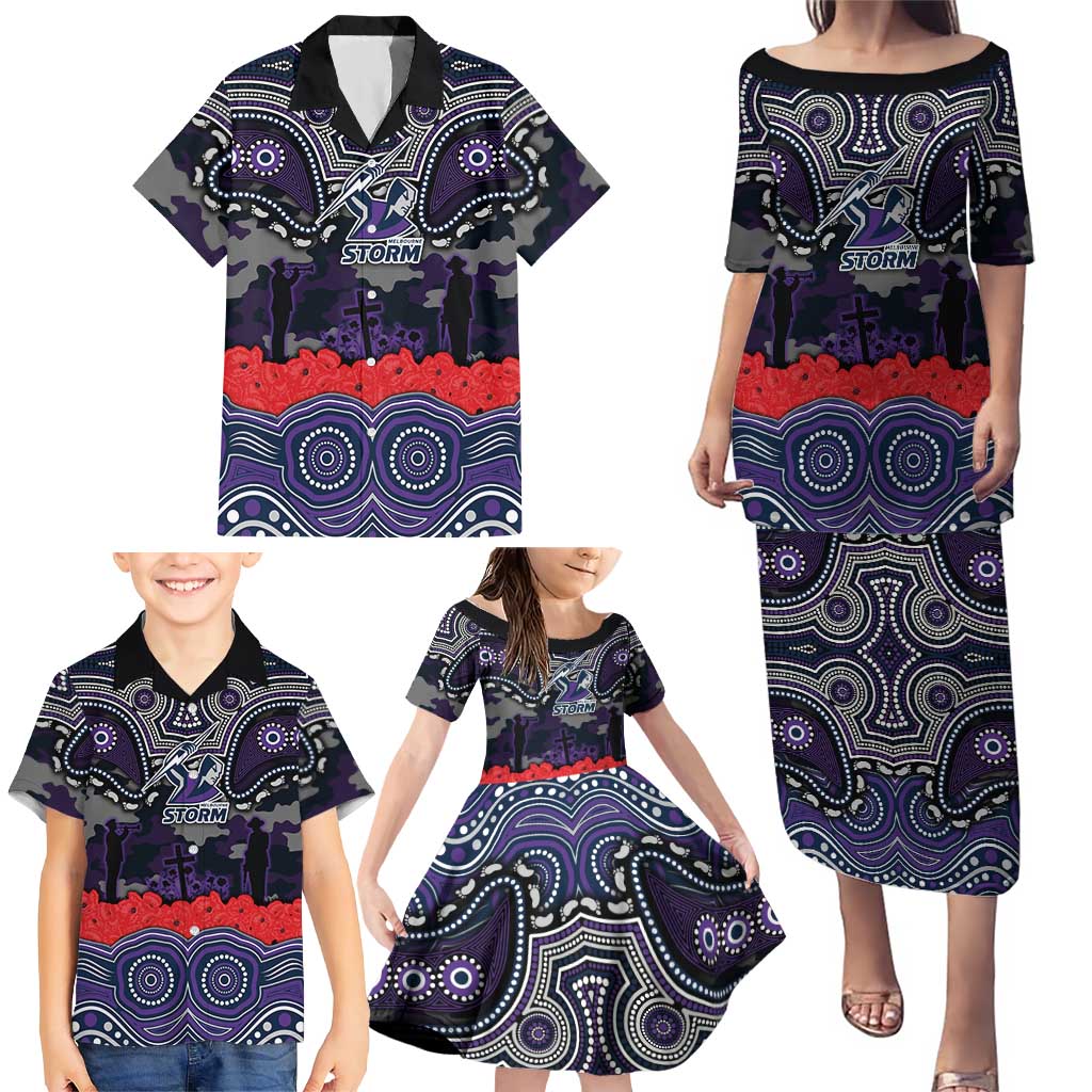 ANZAC Day Melbourne Storm Family Matching Puletasi and Hawaiian Shirt Military Memorial Aboriginal Indigenous Art