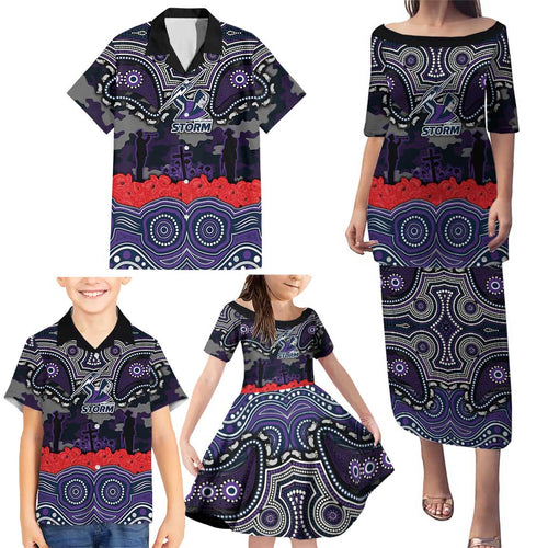 ANZAC Day Melbourne Storm Family Matching Puletasi and Hawaiian Shirt Military Memorial Aboriginal Indigenous Art