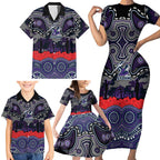 ANZAC Day Melbourne Storm Family Matching Short Sleeve Bodycon Dress and Hawaiian Shirt Military Memorial Aboriginal Indigenous Art