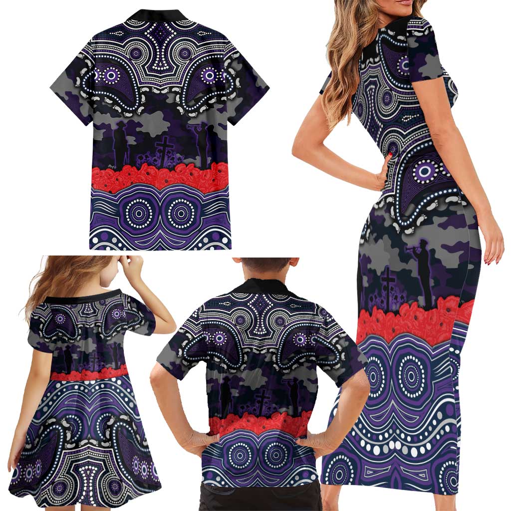 ANZAC Day Melbourne Storm Family Matching Short Sleeve Bodycon Dress and Hawaiian Shirt Military Memorial Aboriginal Indigenous Art