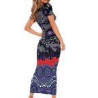 ANZAC Day Melbourne Storm Family Matching Short Sleeve Bodycon Dress and Hawaiian Shirt Military Memorial Aboriginal Indigenous Art