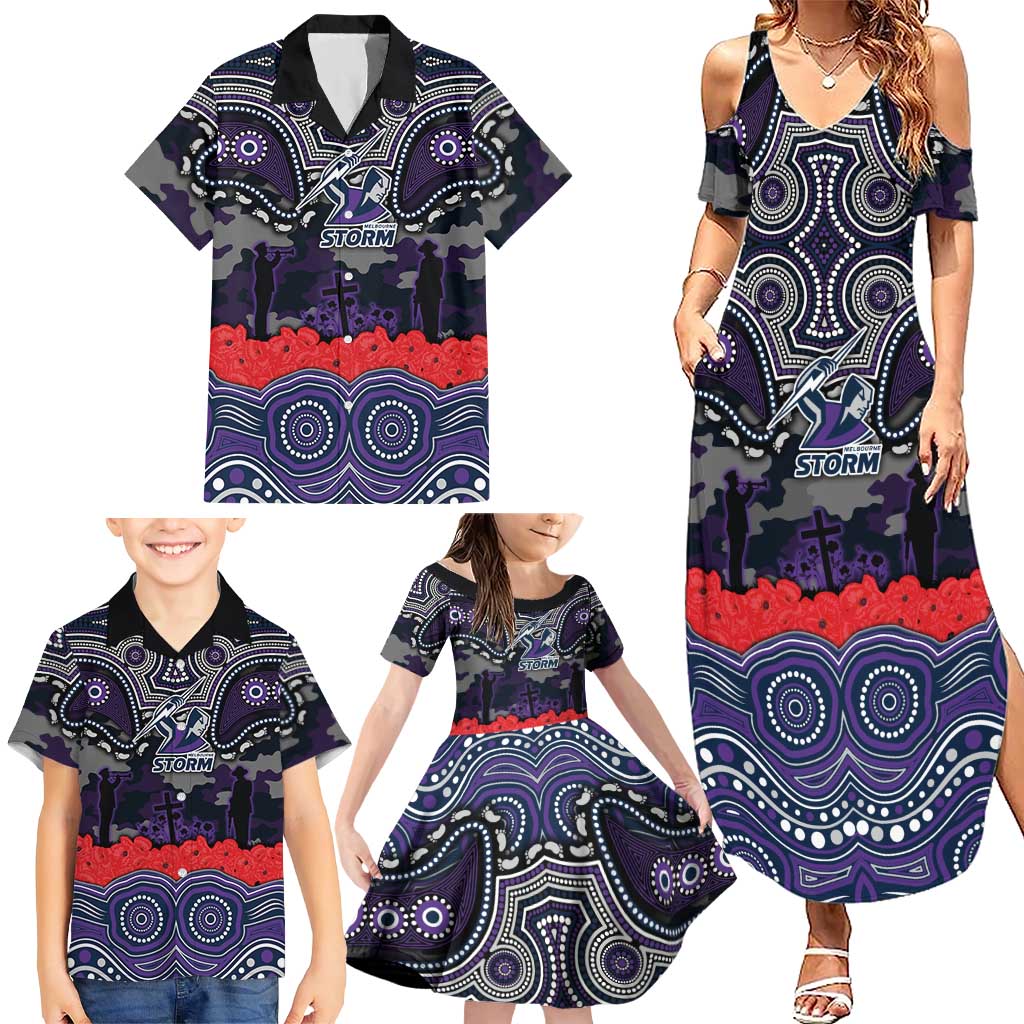 ANZAC Day Melbourne Storm Family Matching Summer Maxi Dress and Hawaiian Shirt Military Memorial Aboriginal Indigenous Art