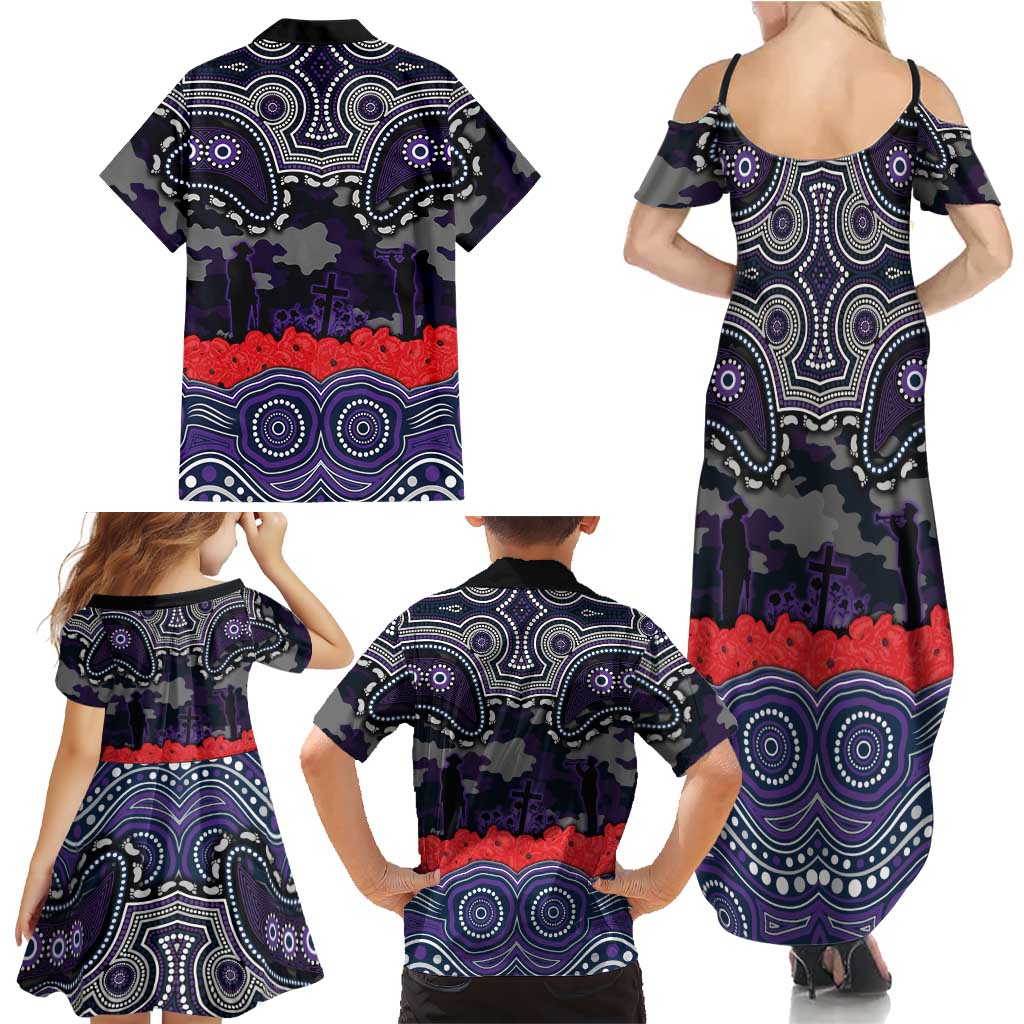 ANZAC Day Melbourne Storm Family Matching Summer Maxi Dress and Hawaiian Shirt Military Memorial Aboriginal Indigenous Art