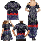ANZAC Day Melbourne Storm Family Matching Summer Maxi Dress and Hawaiian Shirt Military Memorial Aboriginal Indigenous Art