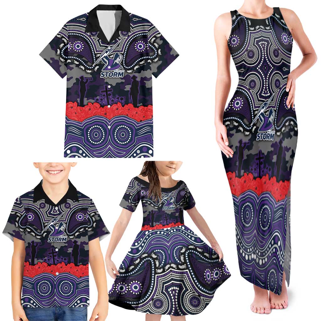 ANZAC Day Melbourne Storm Family Matching Tank Maxi Dress and Hawaiian Shirt Military Memorial Aboriginal Indigenous Art
