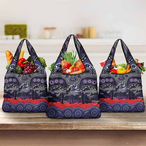 ANZAC Day Melbourne Storm Grocery Bag Military Memorial Aboriginal Indigenous Art