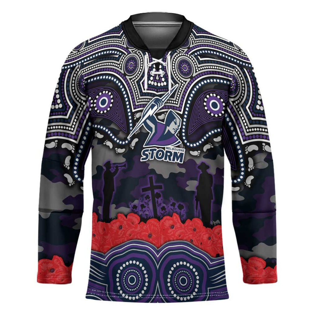 ANZAC Day Melbourne Storm Hockey Jersey Military Memorial Aboriginal Indigenous Art