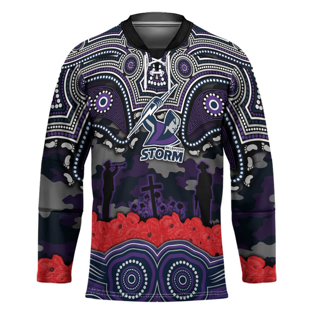 ANZAC Day Melbourne Storm Hockey Jersey Military Memorial Aboriginal Indigenous Art