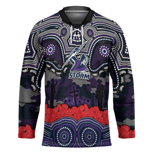 ANZAC Day Melbourne Storm Hockey Jersey Military Memorial Aboriginal Indigenous Art