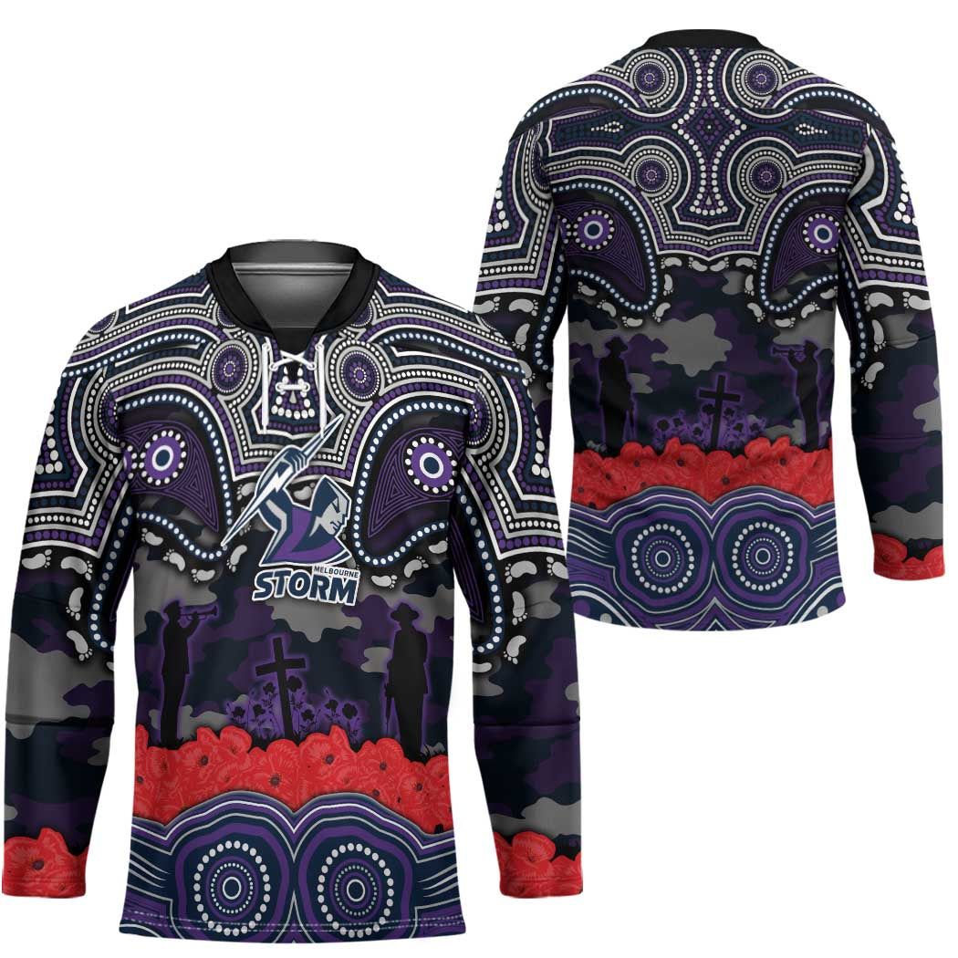 ANZAC Day Melbourne Storm Hockey Jersey Military Memorial Aboriginal Indigenous Art