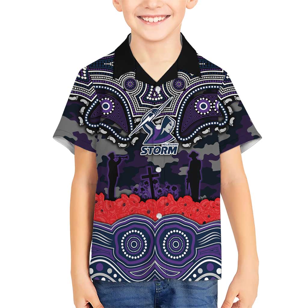 ANZAC Day Melbourne Storm Kid Hawaiian Shirt Military Memorial Aboriginal Indigenous Art