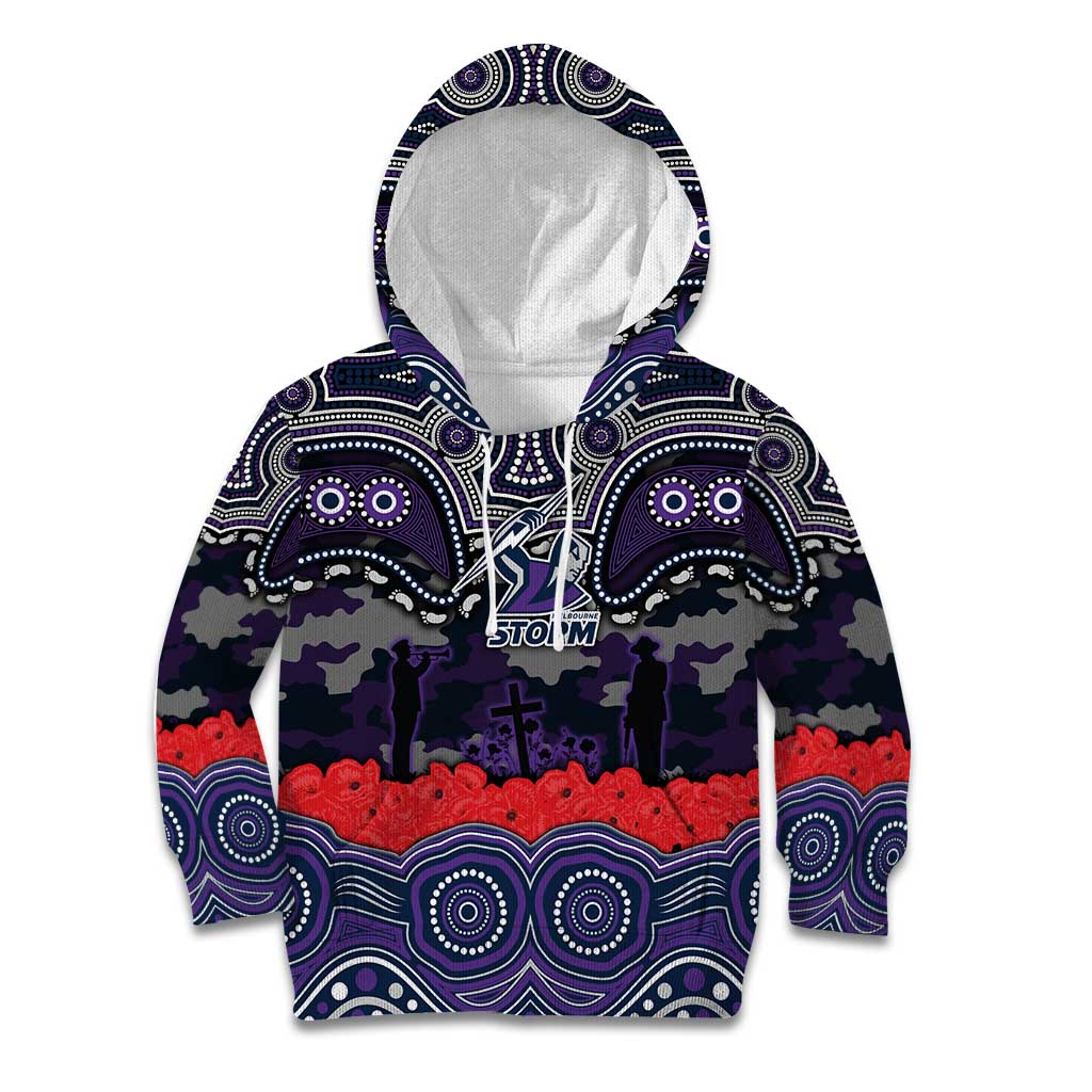 ANZAC Day Melbourne Storm Kid Hoodie Military Memorial Aboriginal Indigenous Art