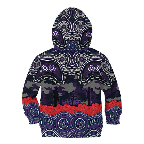 ANZAC Day Melbourne Storm Kid Hoodie Military Memorial Aboriginal Indigenous Art