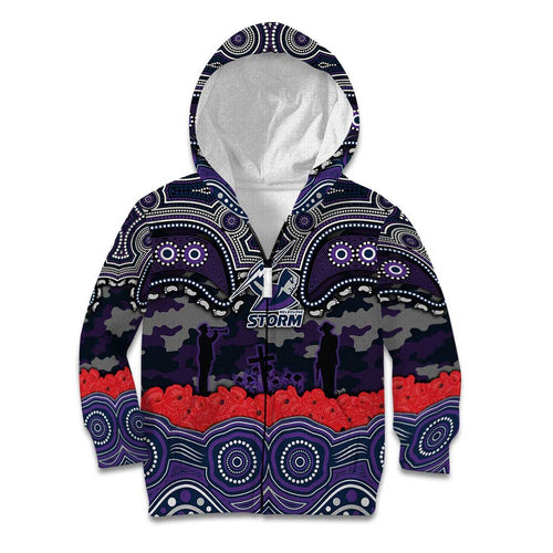 ANZAC Day Melbourne Storm Kid Hoodie Military Memorial Aboriginal Indigenous Art
