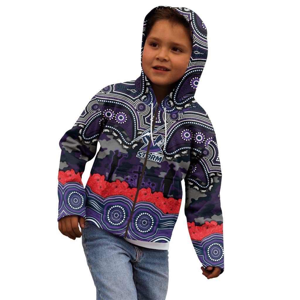ANZAC Day Melbourne Storm Kid Hoodie Military Memorial Aboriginal Indigenous Art