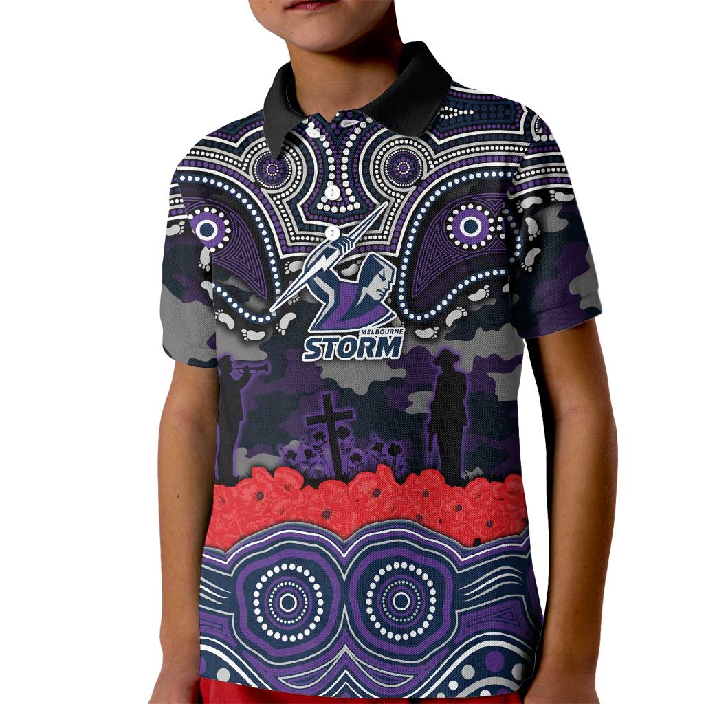 ANZAC Day Melbourne Storm Kid Polo Shirt Military Memorial Aboriginal Indigenous Art