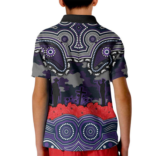 ANZAC Day Melbourne Storm Kid Polo Shirt Military Memorial Aboriginal Indigenous Art