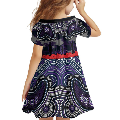 ANZAC Day Melbourne Storm Kid Short Sleeve Dress Military Memorial Aboriginal Indigenous Art